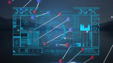 Animation of data processing over dna strand and landscape