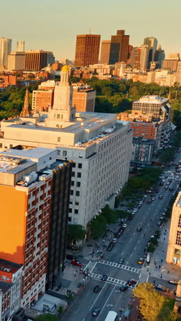 lovely architecture of boston at golden hour. bright scenery of the usa city from top view.. vertical video