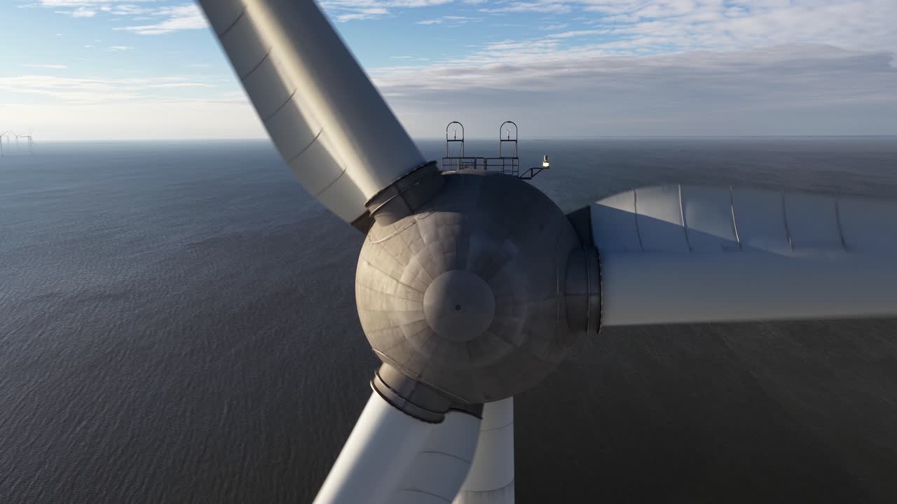 Luftfoto, der afslører vinterudsigt over offshore vindmøller og Westmeerdijk-vindmøllen i Holland, der fremhæver vedvarende energi, ren energi og den nationale energiomstilling