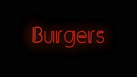 flashing red burgers sign on and off with flicker on and off on black background