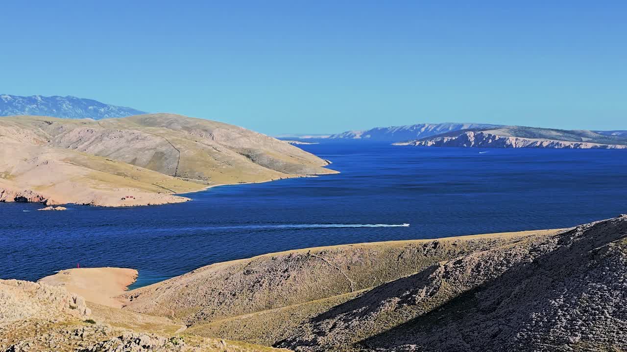 Stunning Summer Aerial View from Bag Mountain Peak in Baska, Krk Island, Croatia Scenic Panorama of Adriatic Sea, Coastal Islands, Clear Blue Sky and Mediterranean Landscape