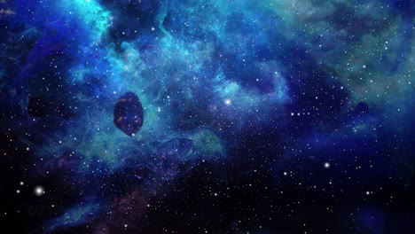 Nebelwolken-Sind-Blau-Und-Mehrere-Asteroidenfelsen-Befinden-Sich-Im-Riesigen-Universum