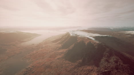 Aerial-view-of-fjord-in-cold-winter-weather