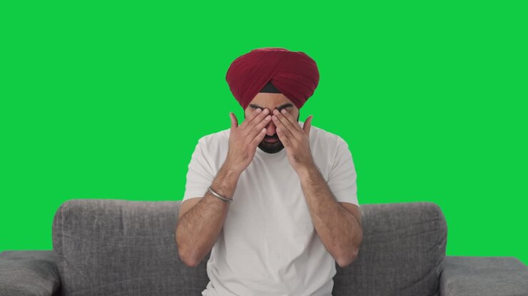 sikh deprimido hombre indio pensando pantalla verde