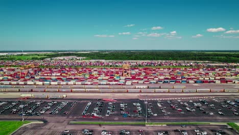 backward shot of rail terminal near chicago, usa. car hauling business.