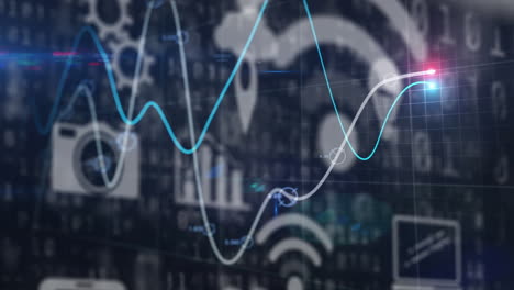 animación de líneas procesamiento de datos financieros e iconos digitales en línea