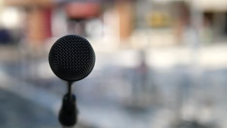 close-up of a microphone on a stand