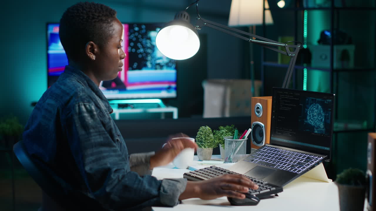 mujer programadora que trabaja de noche