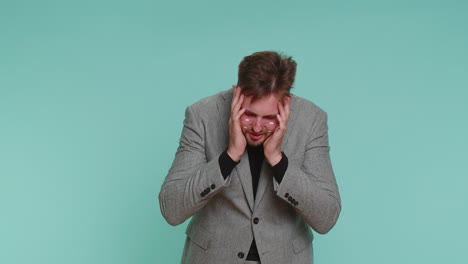 business man waiting for good luck, loses becoming surprised sudden lottery results bad fortune loss