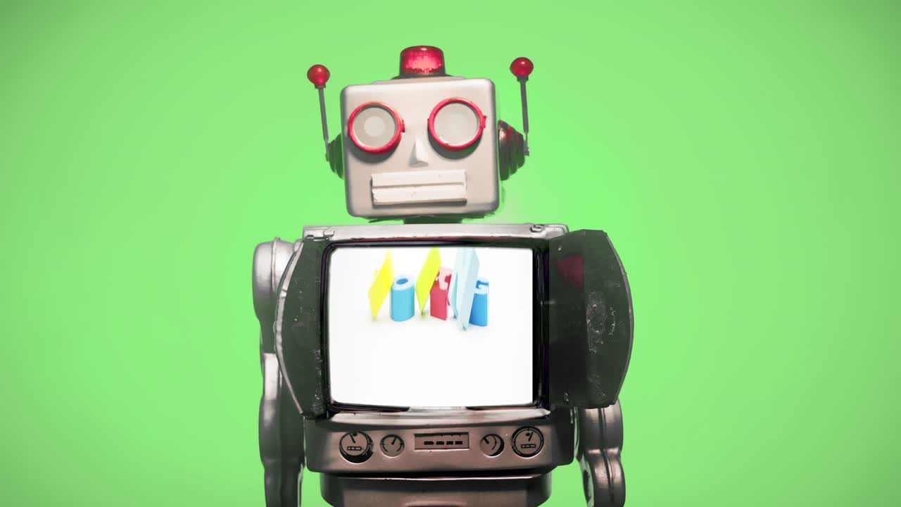 robot con testa rotante loop schermo verde