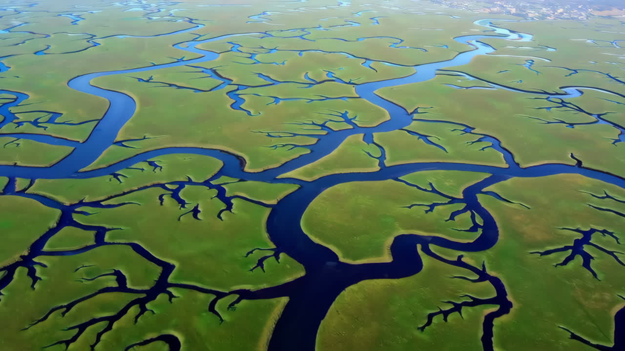 Aerial View of Intricate Tidal Marsh Channels