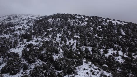 Atemberaubende-Weiße-Schneeberglandschaft,-Winterwunderland,-Luft