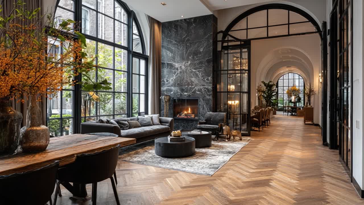 A Cozy and Elegant Living Space Featuring Modern Design Elements, Warm Lighting, and Textured Materials, Perfect for Relaxation and Social Gatherings