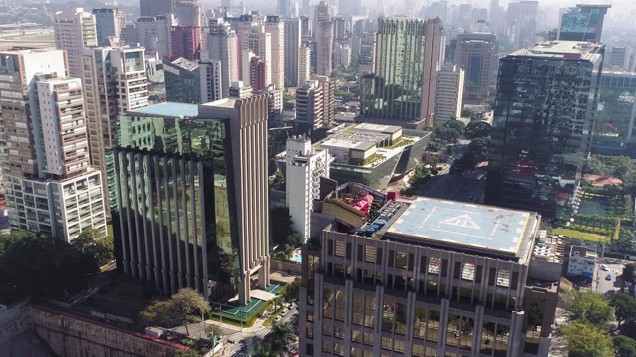 Aerial view to Juscelino Kubistchek avenue, in a sunny day, Sao Paulo, Brazil