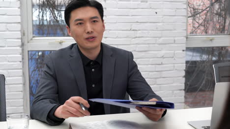 in modern building, businessman businesswoman at office meeting male employer reject business offer decline financial documents, refuse to unemployed client no answer job interview negative decision