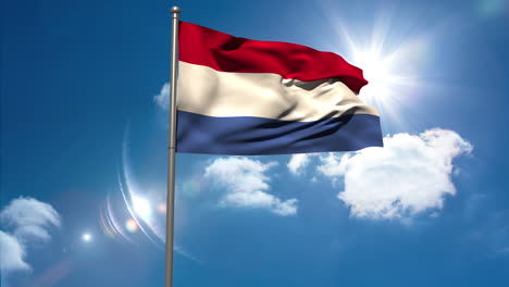 Netherlands-national-flag-waving-on-flagpole