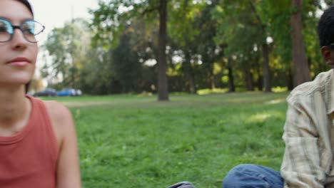 friends talking in a park