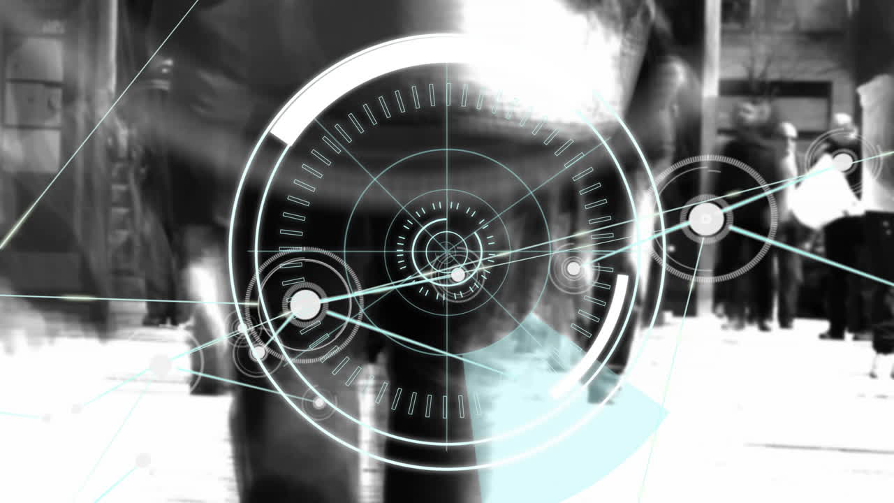 texto 5g a través de una red de iconos de conexiones contra personas que caminan por la calle