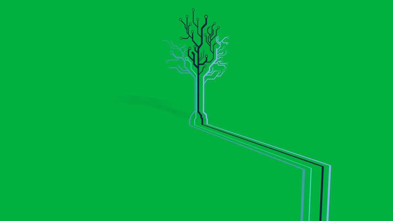 Circuitos digitales creciendo en forma de árbol sobre fondo verde