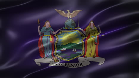 the coat of arms of the state of new york, font view, full frame, sleek, glossy, fluttering, elegant silky texture, waving in the wind, realistic 4k cg animation, movie-like look, seamless loop-able