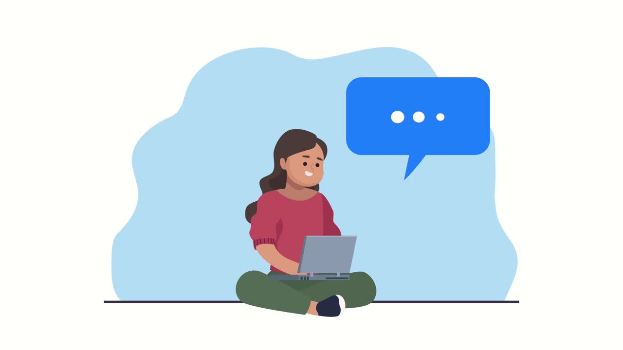 donna che comunica con il portatile e la bolla del linguaggio