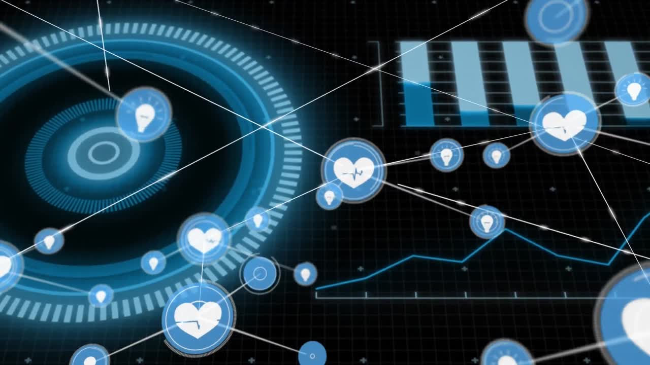 검은 바탕 위의 데이터 처리 및 연결 네트워크의 애니메이션