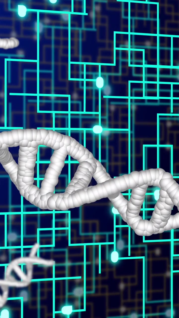 Animation of dna strands over network of connections