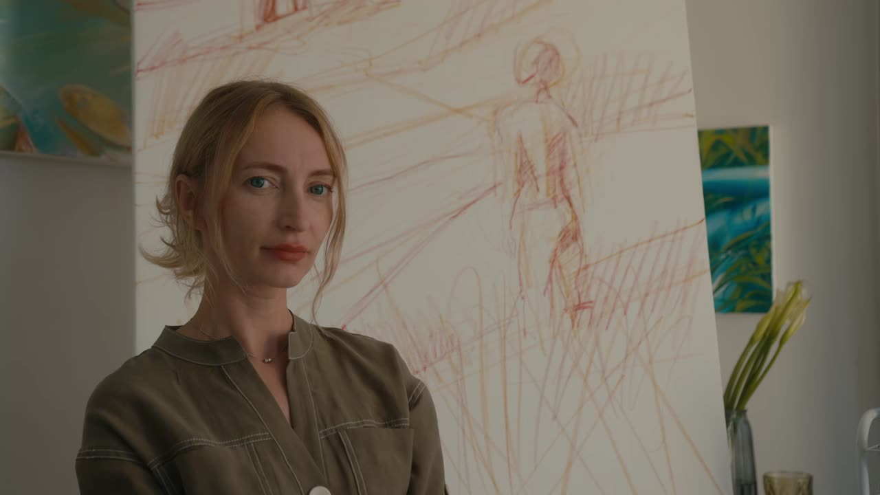 그녀의 스튜디오에서 예술가