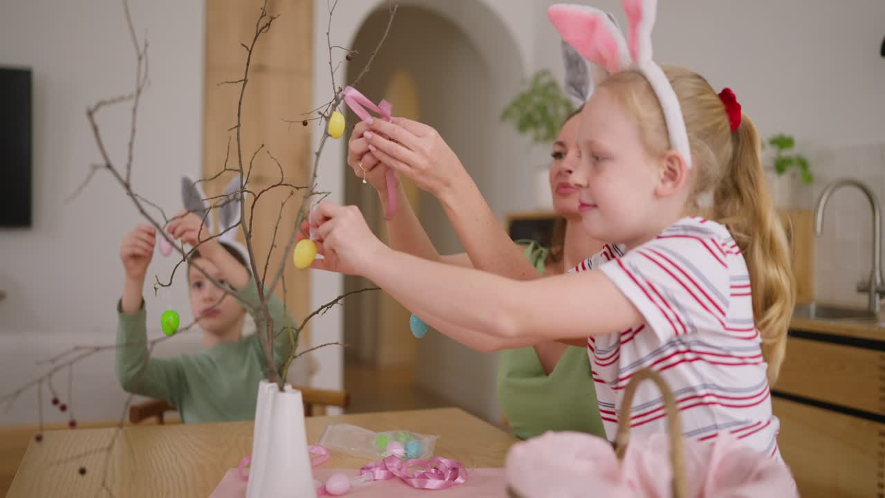 Family decorating for Easter