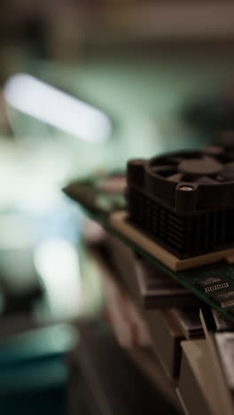 close-up of an old graphics card and other electronic components