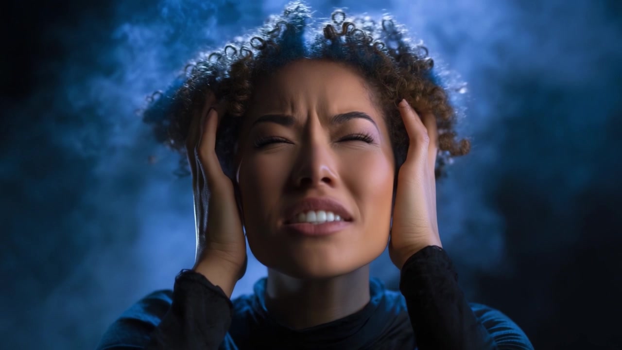 A Gripping Emotional Journey: A Woman's Struggle with Intense Feelings Captured in a Powerful Video Sequence of Despair and Overwhelming Expression.