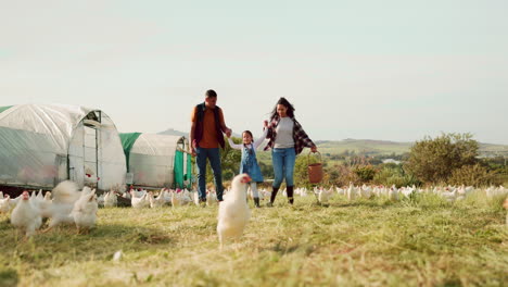 Familie,-Hühnerfarm-Und-Ein-Paar-Mit-Kind