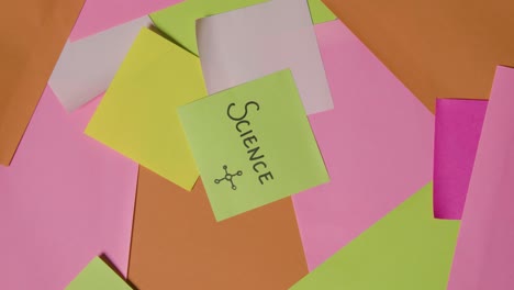 education concept of revolving sticky notes with science written on top note