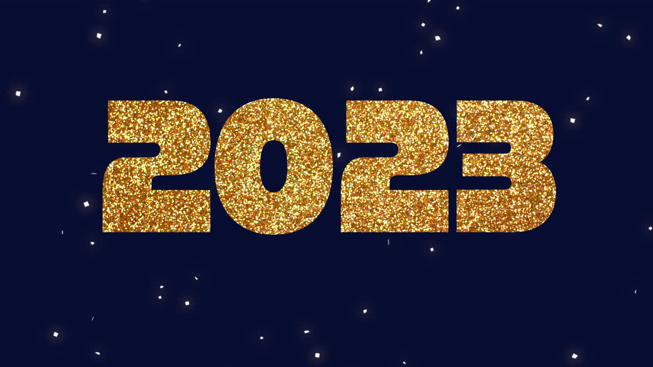 2023 e Buon Natale con coriandoli dai colori freddi su gradiente blu