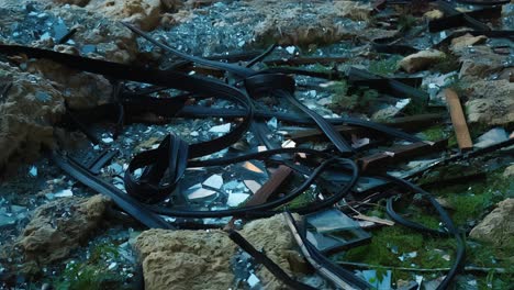 tangle of wires among debris, abandoned university hospital building, zagreb, croatia