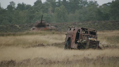 Some-old-WW2-tanks-in-the-british-military-training-area-Senne-in-Paderborn,-Germany