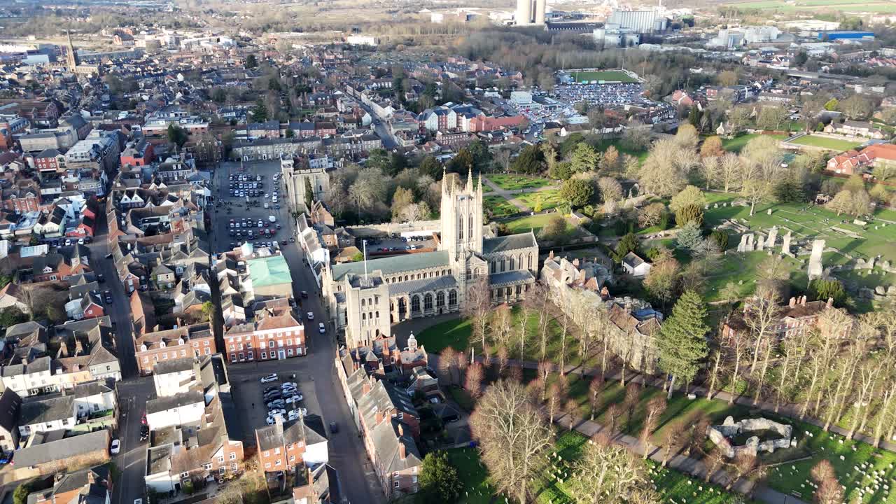 Bury St Edmunds Suffolk UK high angle Panning drone aerial