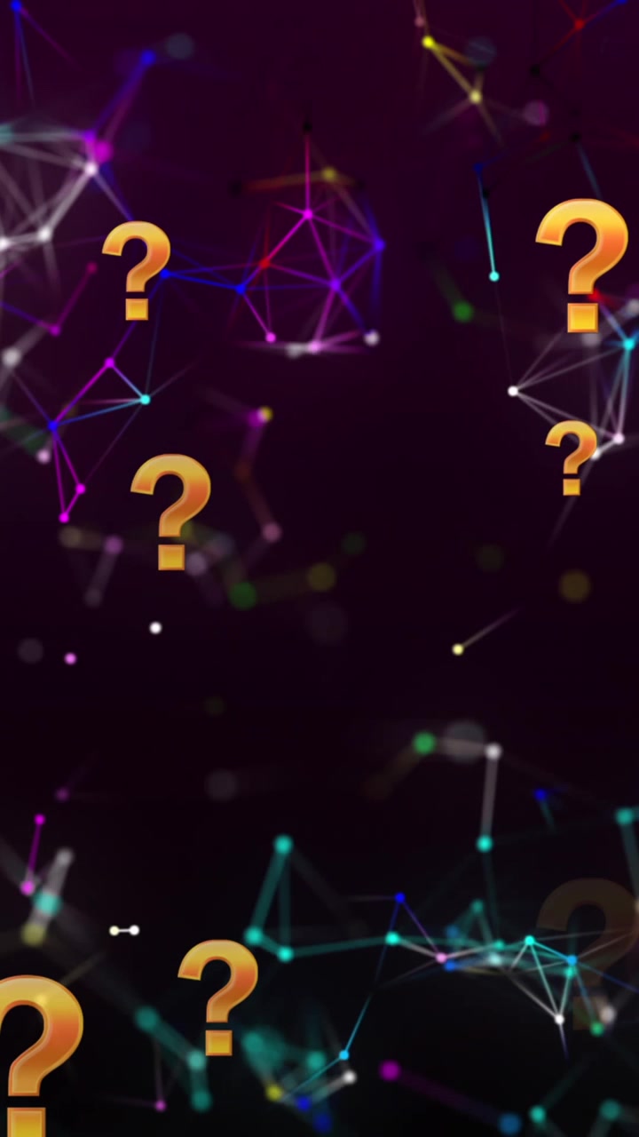 Animation of question mark icons over network of connections on black background