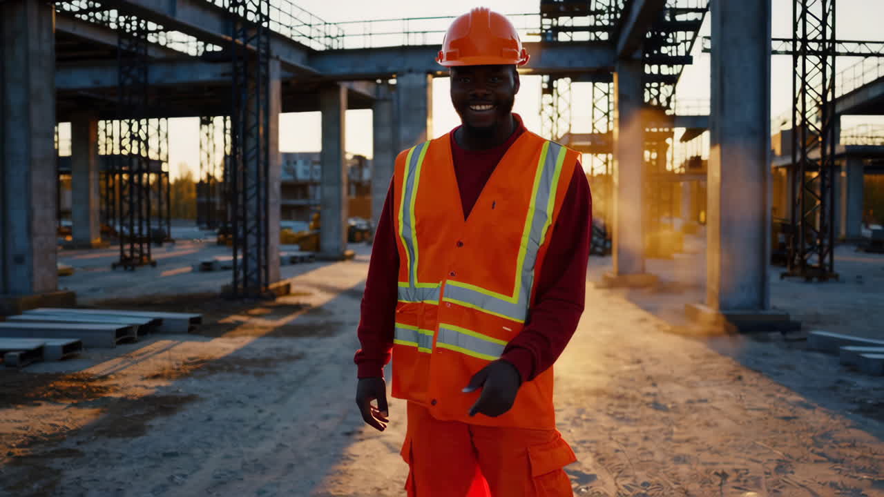 Construction Worker on a Site at Sunset