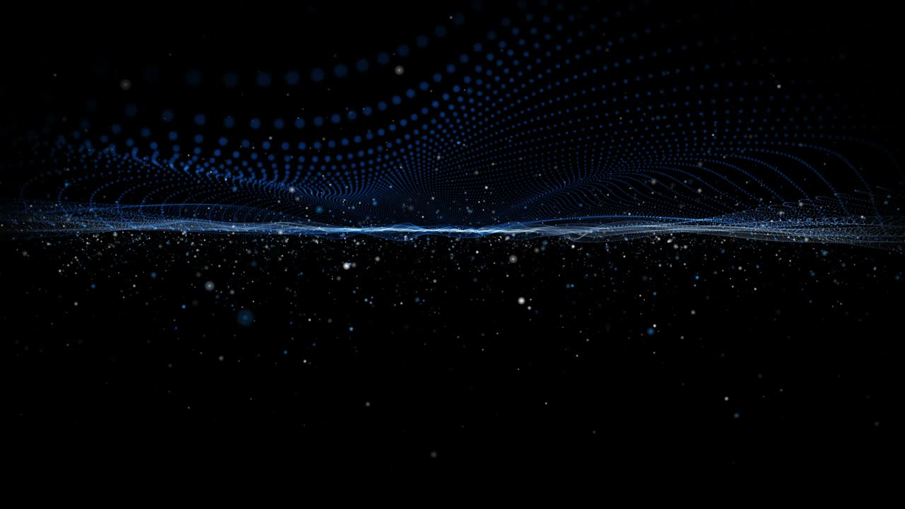 Futuristic animation with wave object and glitter particles in slow motion, 4096x2304 loop 4K