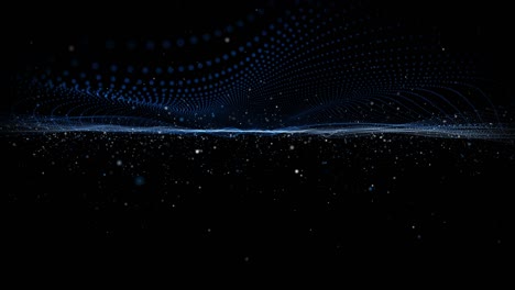 animación futurista con objeto de onda y partículas de brillo en cámara lenta, 4096x2304 bucle 4k