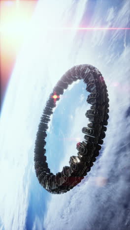 a large ring-shaped space station orbits earth