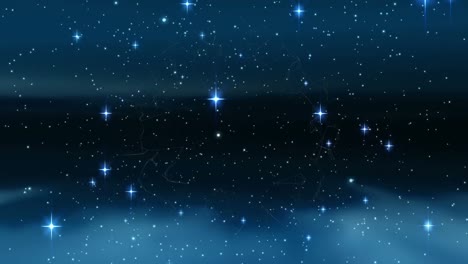 animación de la red de conexiones y estrellas en el cielo nocturno