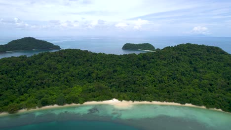 beautiful beras basah island in malaysia, drone flyover