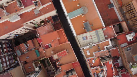 aerial view of alley in raval neighborhood in the city center of barcelona, spain