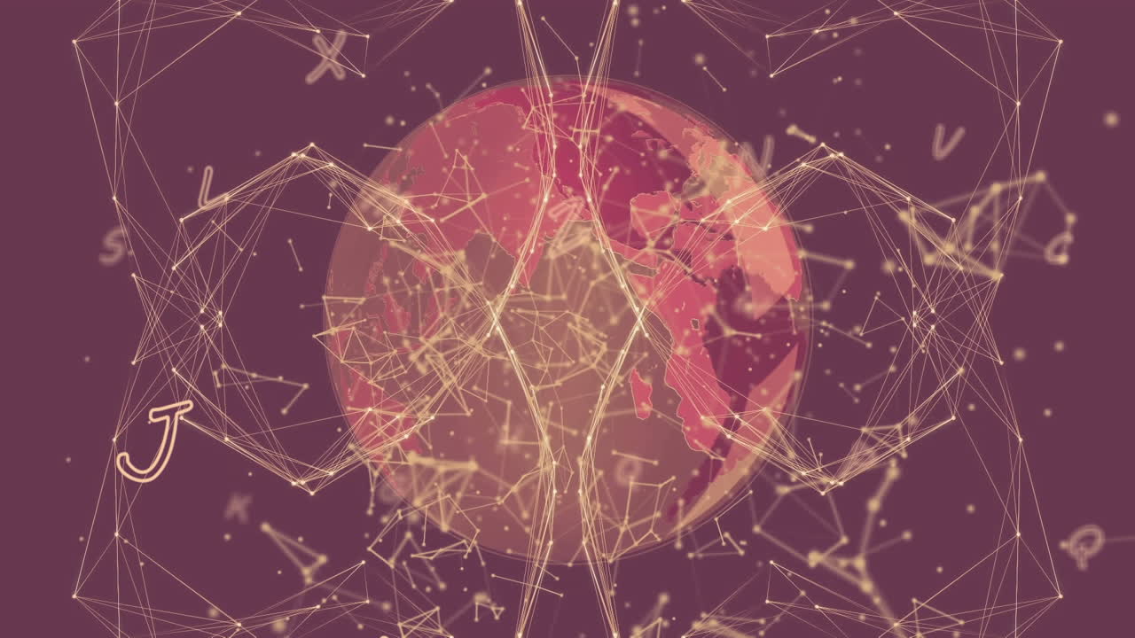 검은색 배경에 연결 및 문자의 웹의 애니메이션