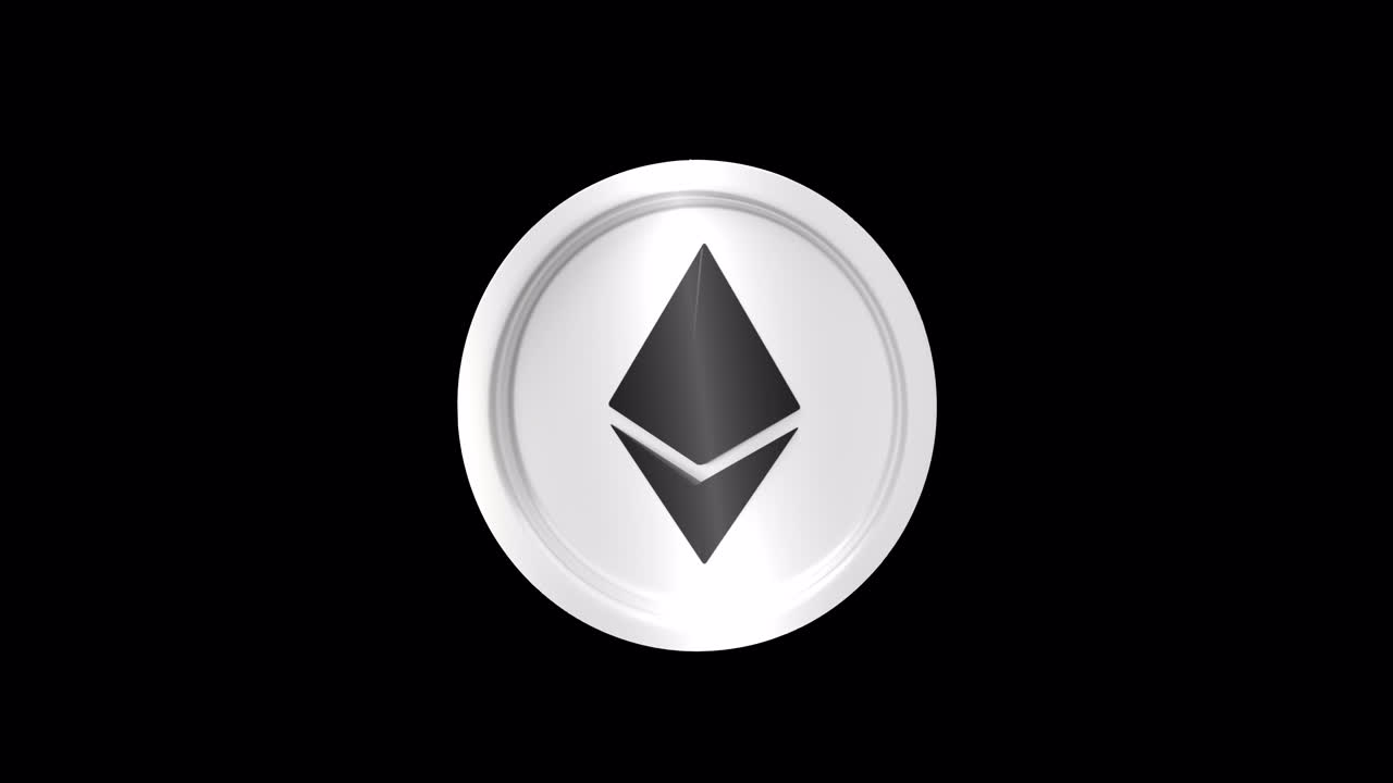 3D Ethereum kryptovaluta mønt roterende på sort baggrund