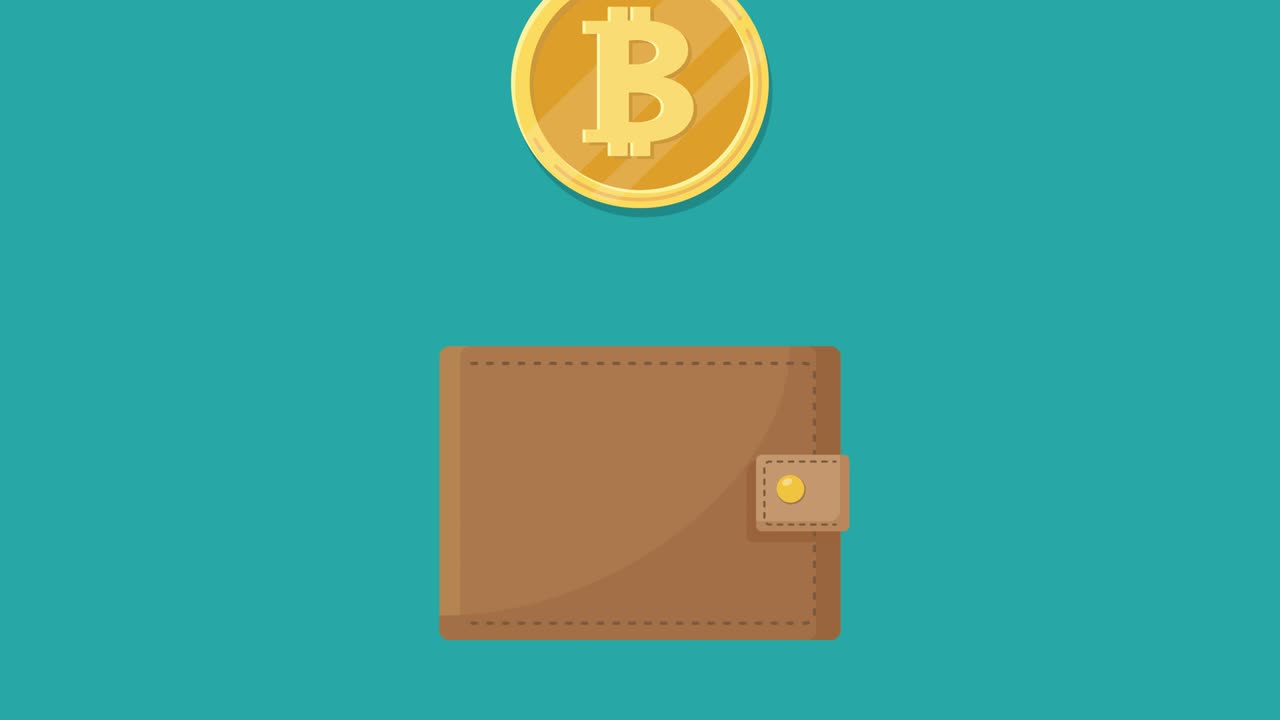 reabastecimiento de la bolsa con monedas de bitcoin. animación de dibujos animados de la billetera con dinero. símbolo de ahorro en efectivo. concepto de negocio de recaudación de fondos. contribución financiera a la caridad o donación. canal alfa. 4k