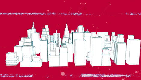 animation of screen with glitch over 3d cityscape drawing