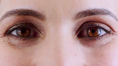 woman, face or brown eyes on happy